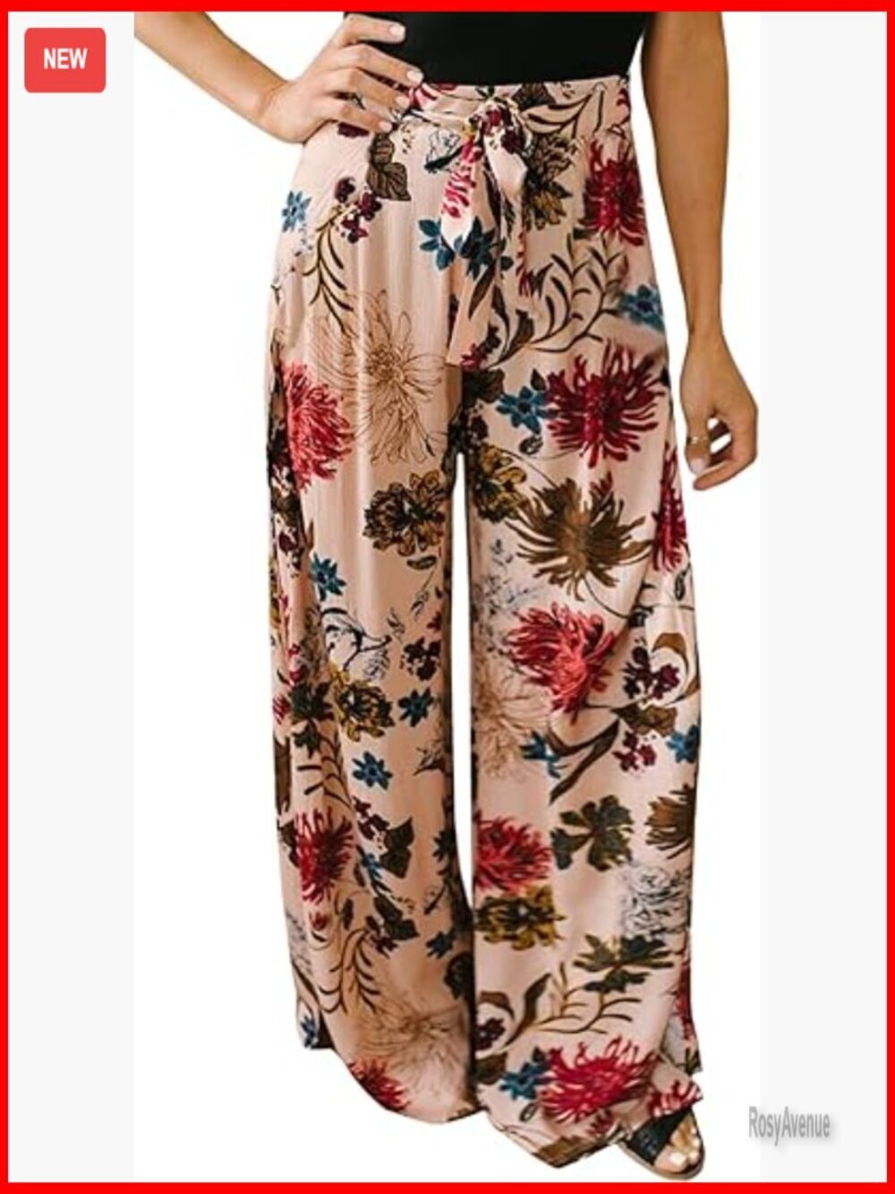 Wide Leg Palazzo Pants High Waist Floral Print Summer Casual Trousers